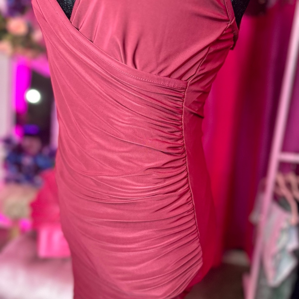 Pretty little thing Burgundy strap cross cocktail dress